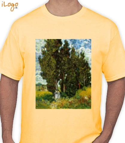 Van-Gogh-Cypresses-with-Two-Female-Figures-Tshirts - T-Shirt